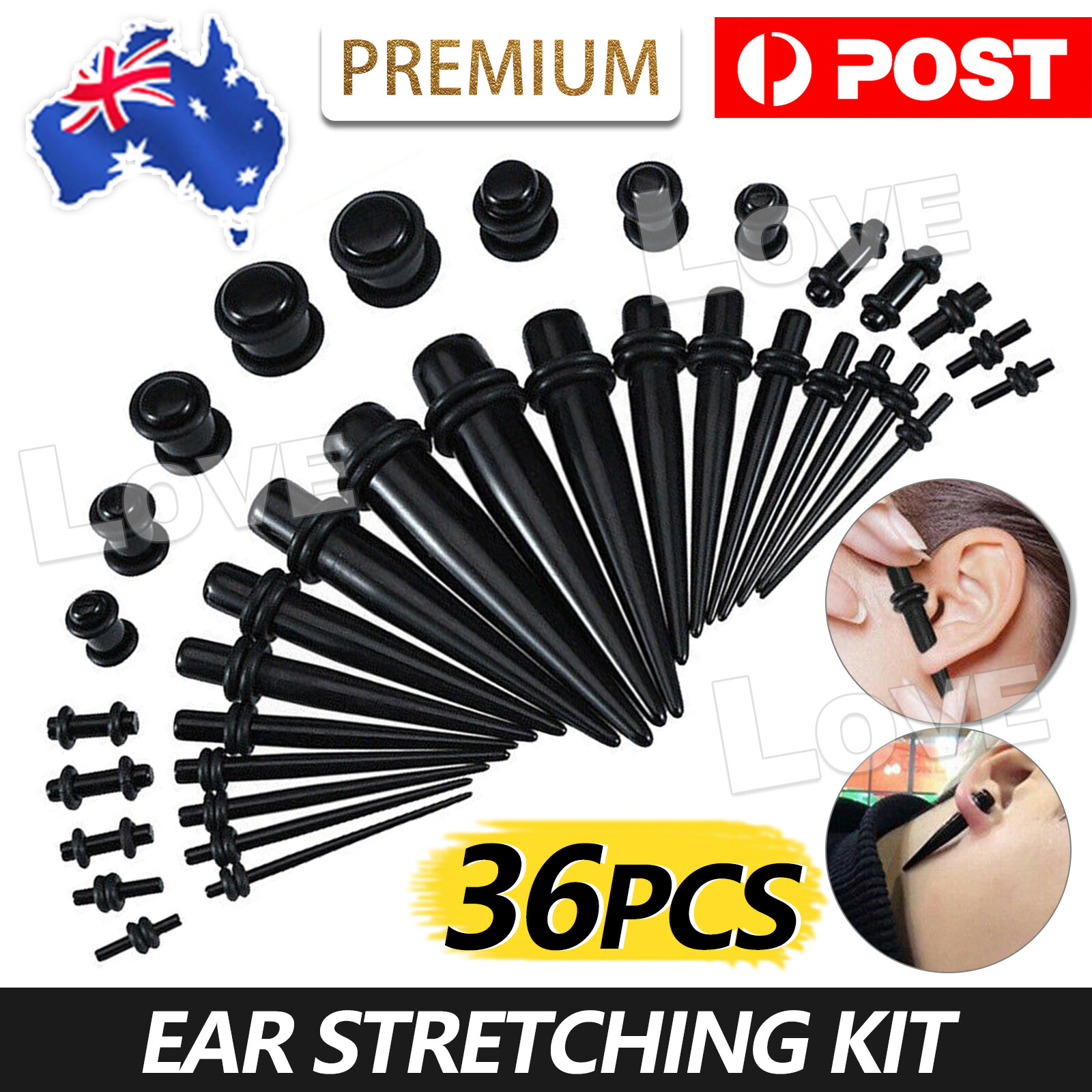 36pcs Ear Stretching Kit Plug Set Stretch Taper Stretcher Expander AU tretching