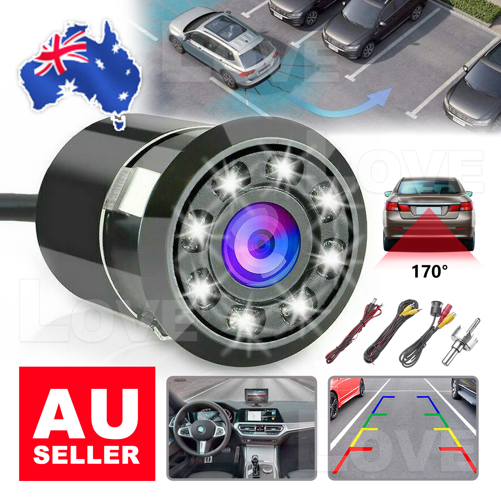 Unbranded/Generic 8LED HD Camera Night Vision Cam Waterproof Car Rear View Kit