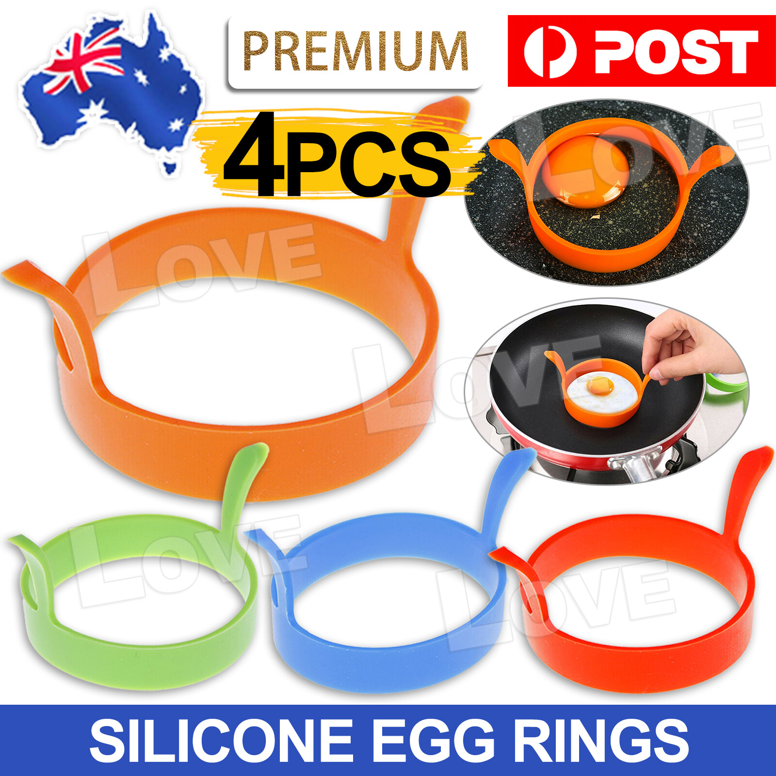 4pcs Silicone Egg Rings Non Stick Kitchen Baking Tools Pancake Handles AU Stock