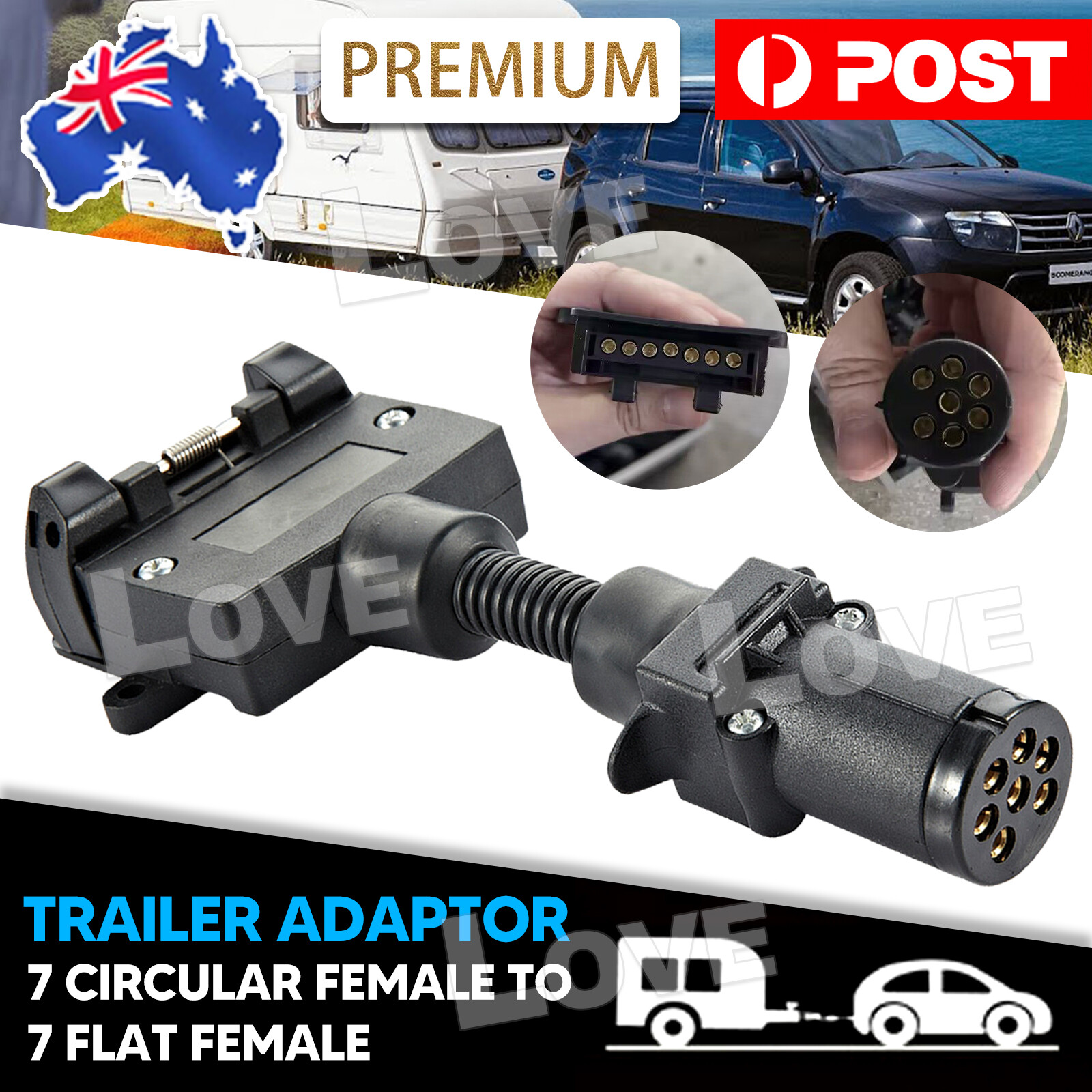 7 Pin Small Round to Flat Trailer Connector Adaptor Plug ARK Premium 7S2FP Parts