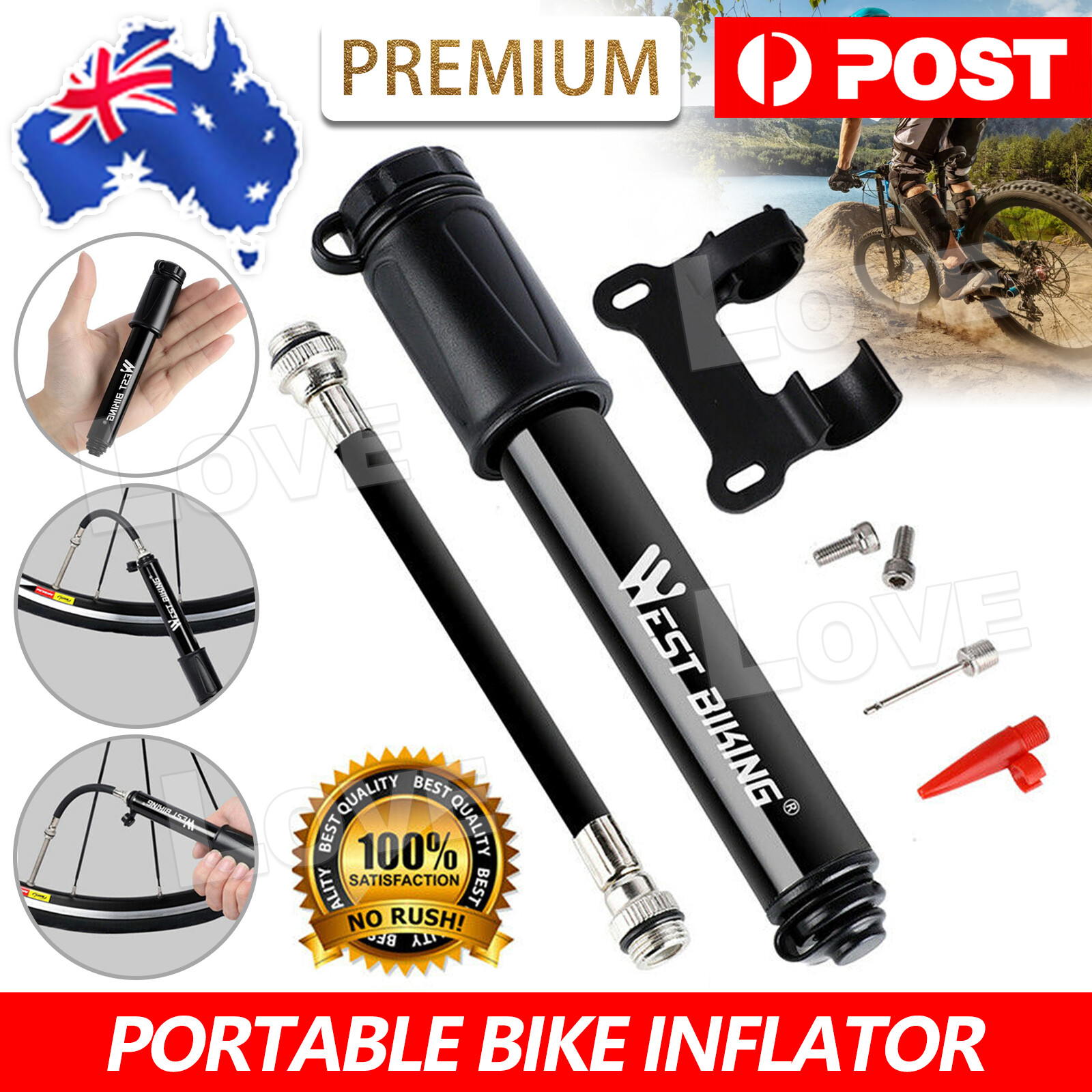 Aluminium MINI BICYCLE AIR PUMP Bike Hand Ball Inflator Portable Cycling Tyre AU