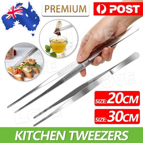 Stainless Steel Tweezers Long Food Tongs Barbecue BBQ Tool Home Kitchen AU as