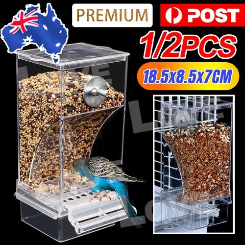 2pcs Mess Bowl Auto Cage Bird Feeder Cup Automatic Parrot Canary Cockatiel Clear
