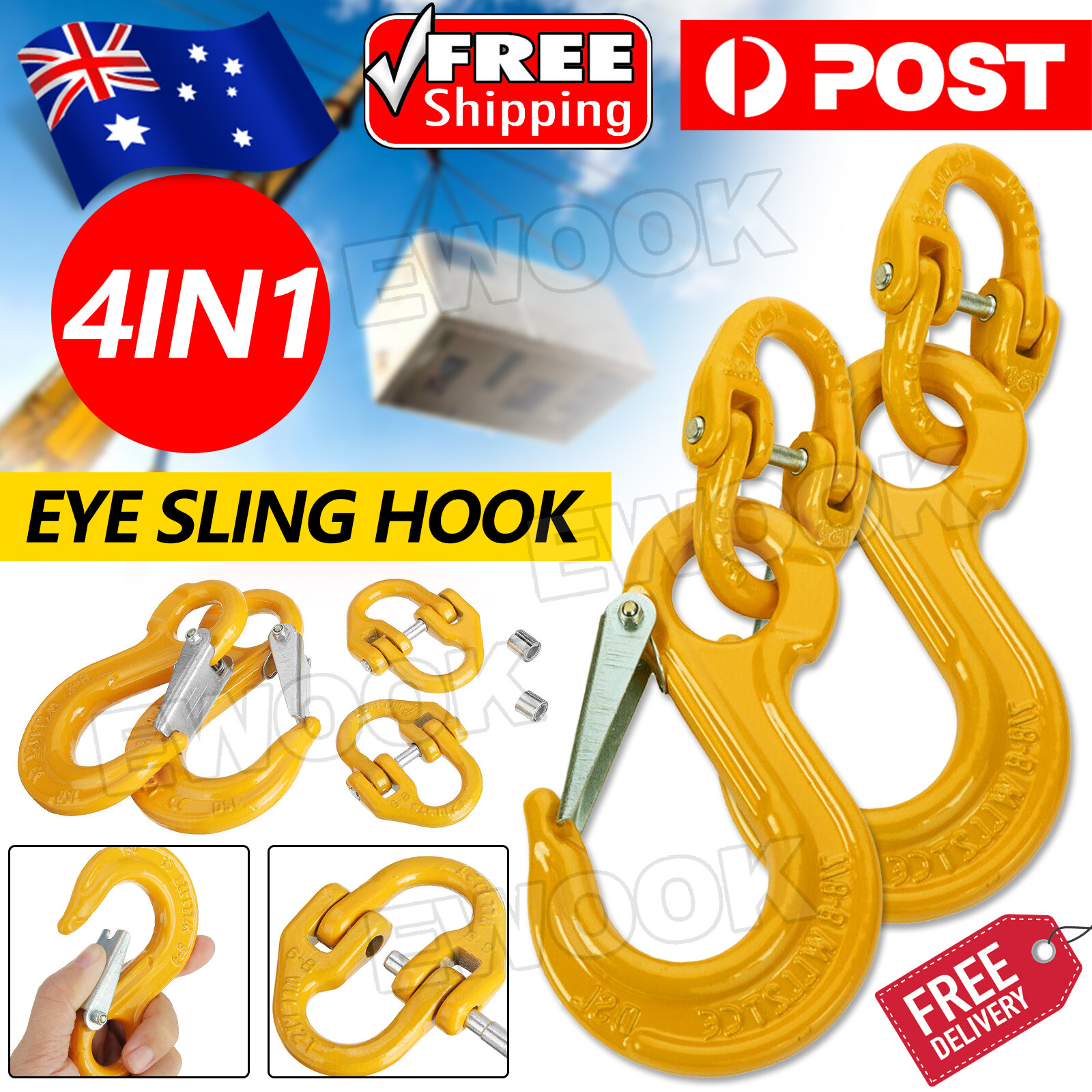 2X 8mm Hammerlock Eye Sling Hook Safety Chain Caravan Trailer connecting Extend