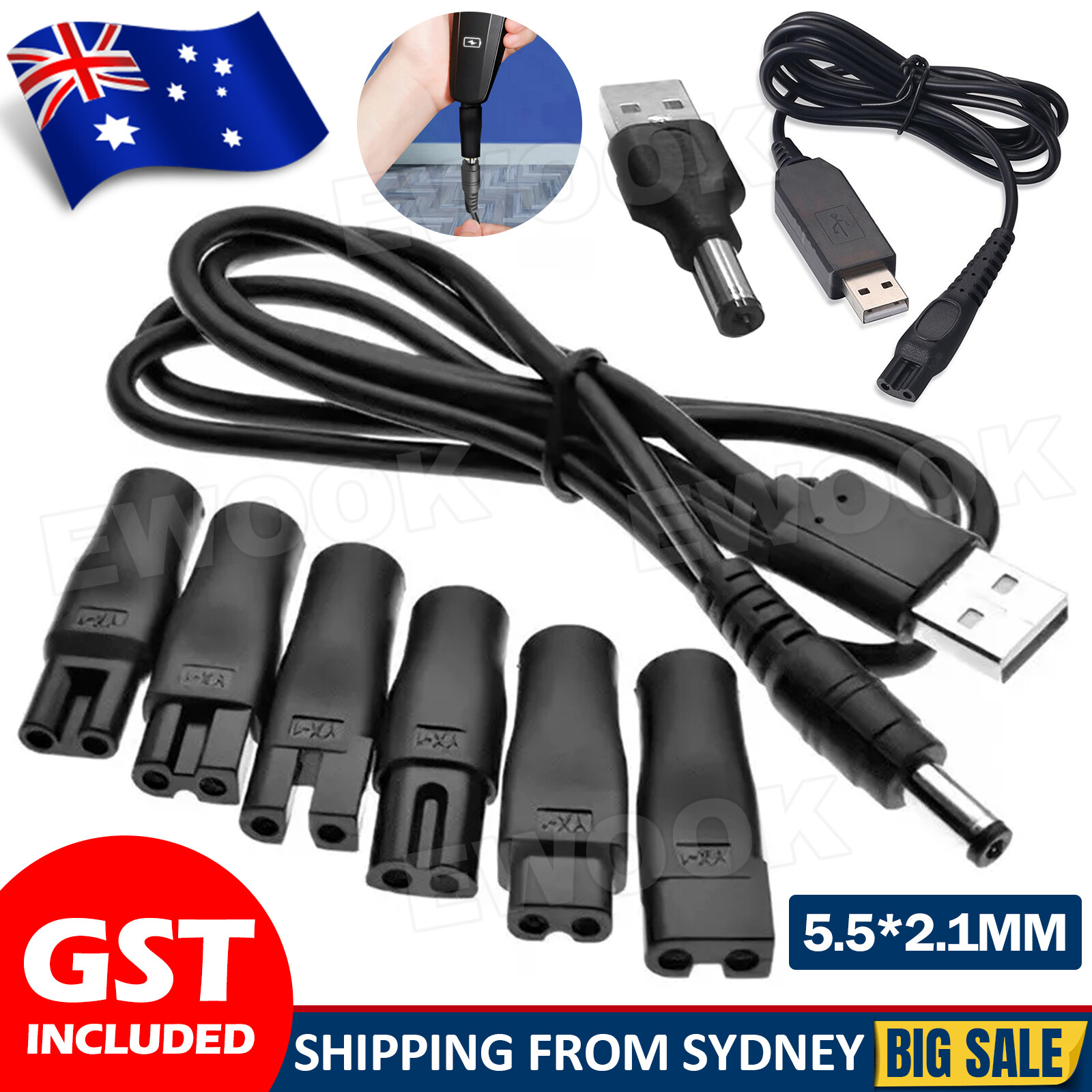 Hair Clippers Cable Charger Convetor Charging Heads Razor Power Cord AU durable