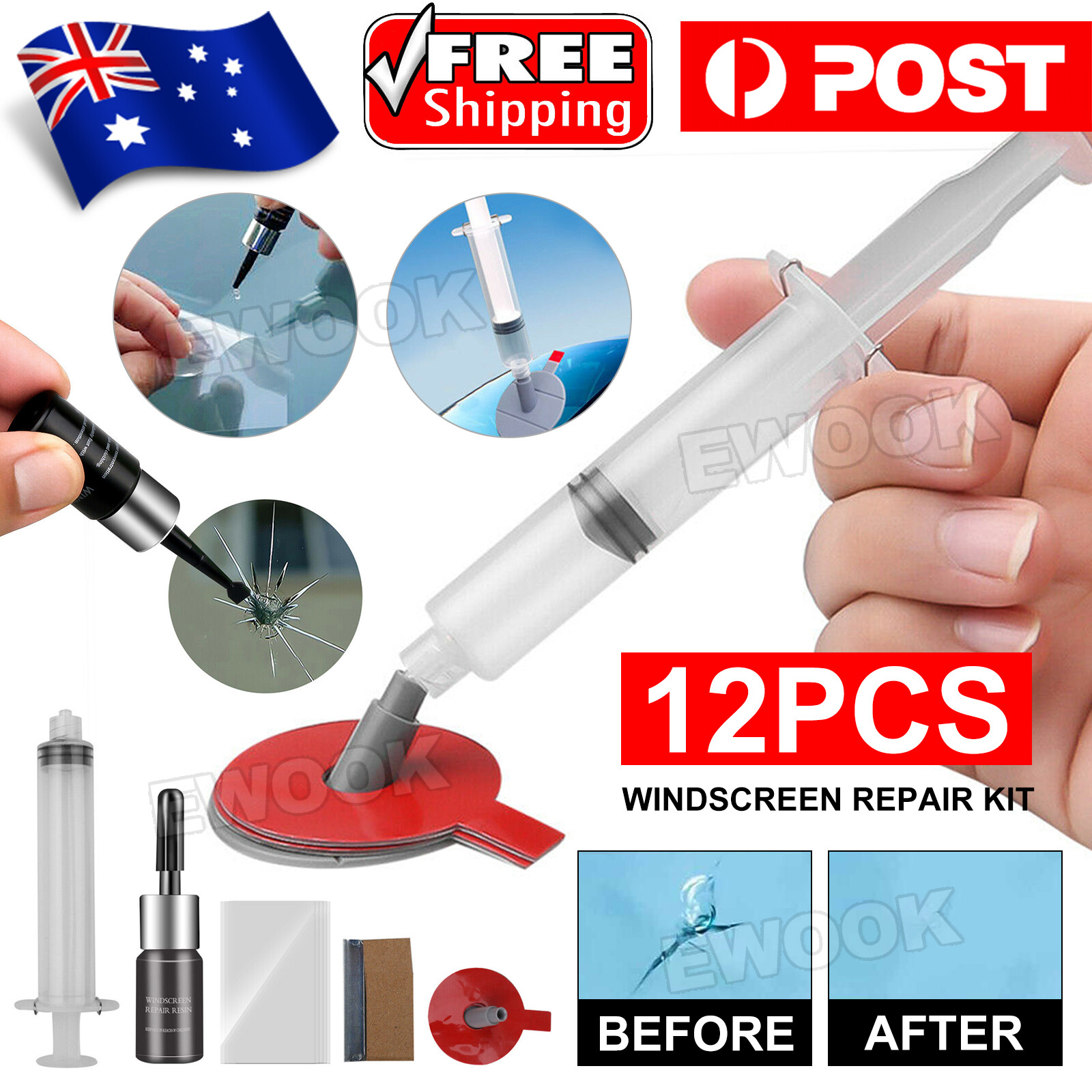 12PCS Glass Repair Kit DIY Car Windscreen Chip Window Screen Windshield Tools