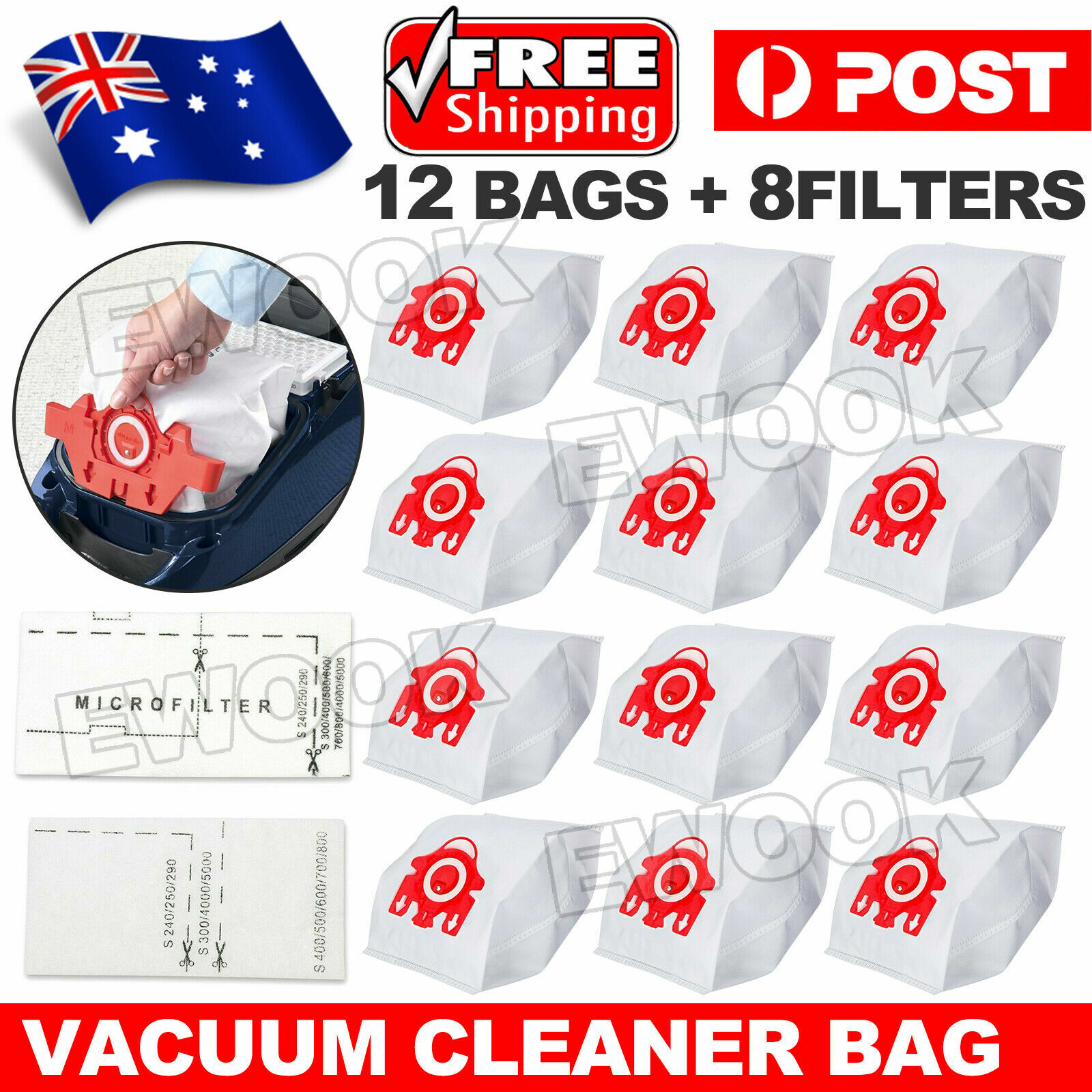 12 Vacuum Cleaner Bags For Miele FJM HYCLEAN Compact C1 C2 S4 S6 S291 S381 S571