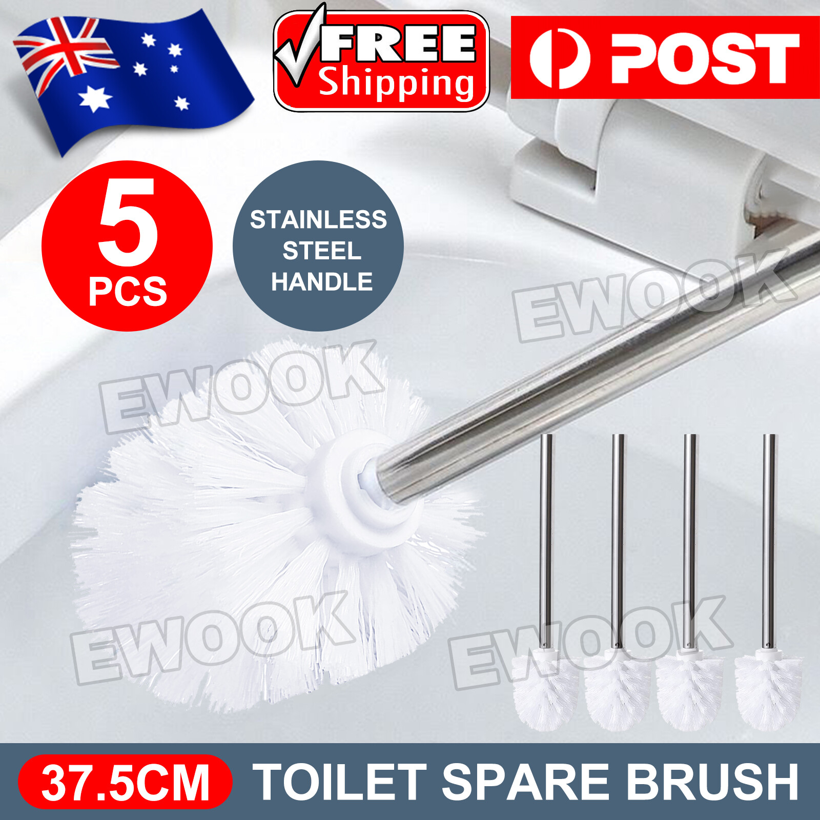 5pcs Toilet Spare Brush Head White Stainless Steel AU Univesal plastic brush.