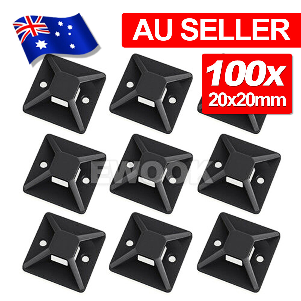 100pcs Self Adhesive Cable Wire Zip Tie Mounts Base Clamps Clips Black 20 20MM