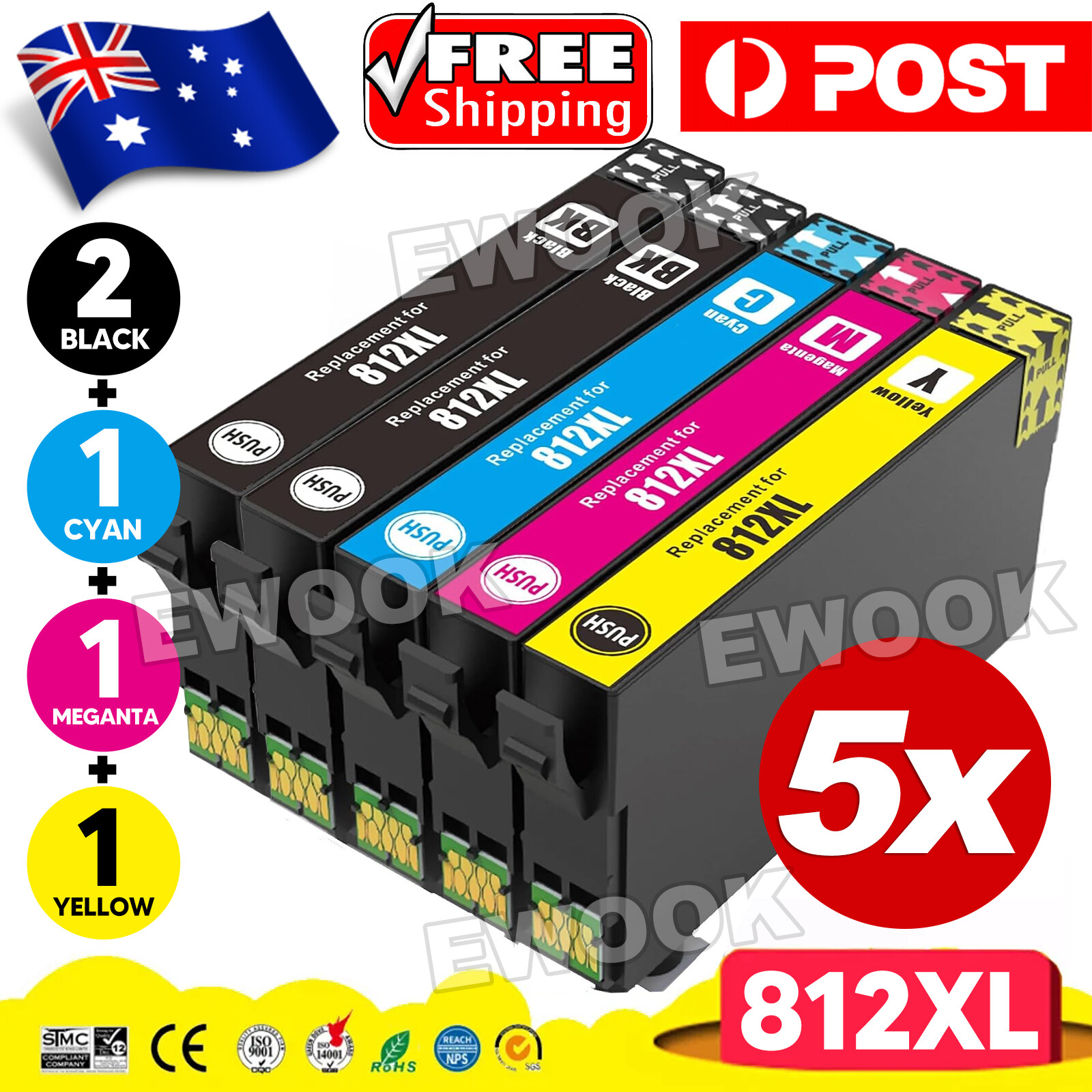 Compatible 812XL 812 XL Ink Cartridge For EPSON WF7830 WF7840 7845 WF4830 WF3820