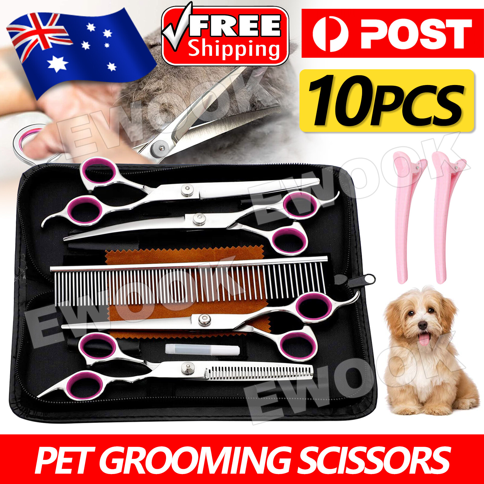 7 Professional Cat Dog Pet Grooming Scissors Shear Set Hair Cutting Curved Tool