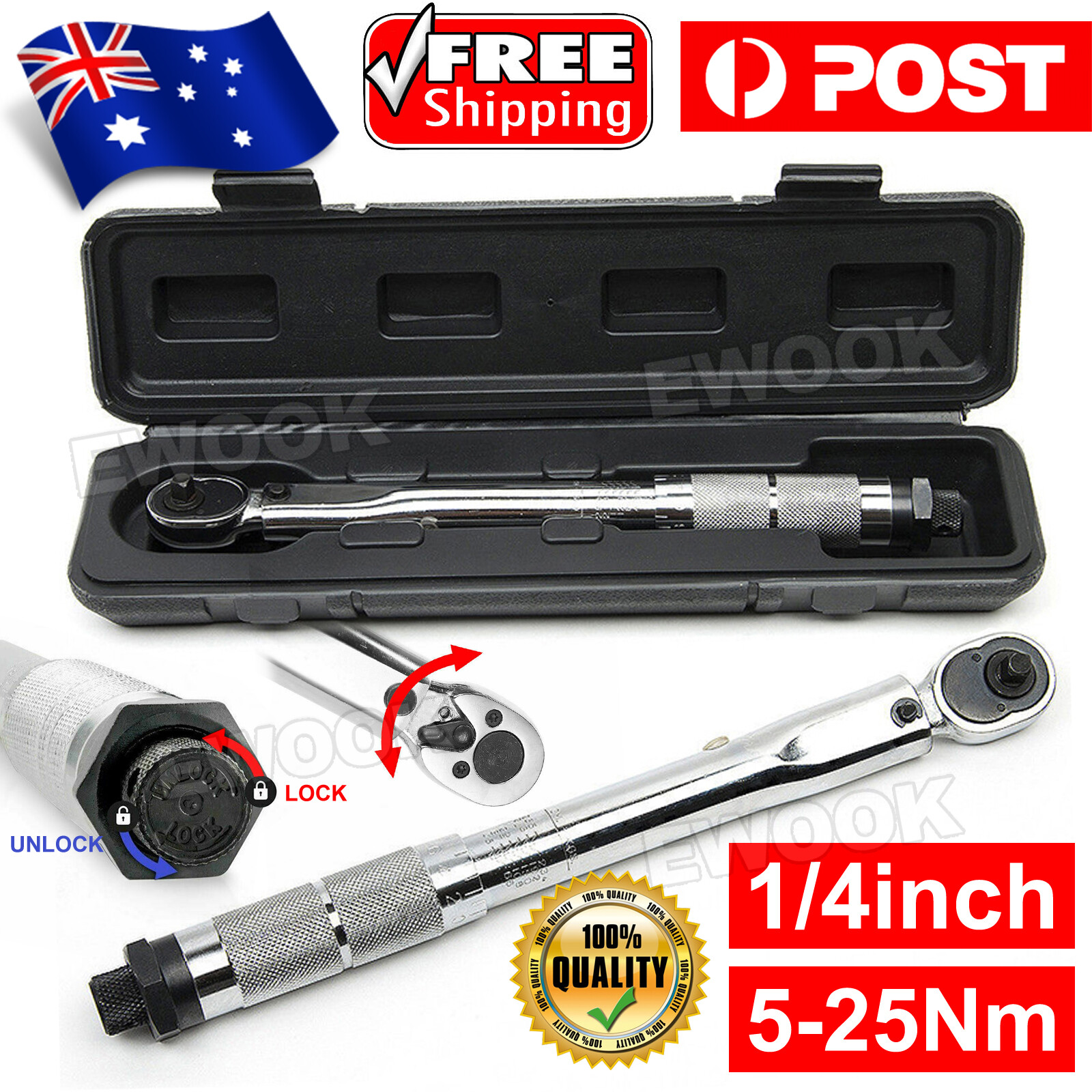 Torque Wrench 1/4apos apos Drive Click Bike Tool 5-25nm Ratchet Hand Spanner Key