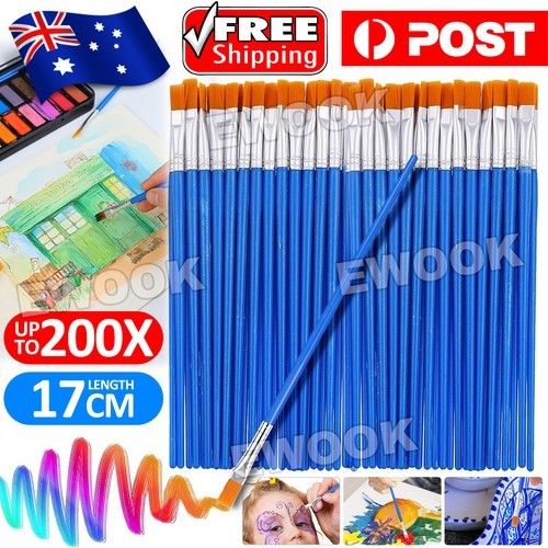 200PCS Flat Paint Brushes Small Brush Bulk for Detail Painting Craft Art Gift AU