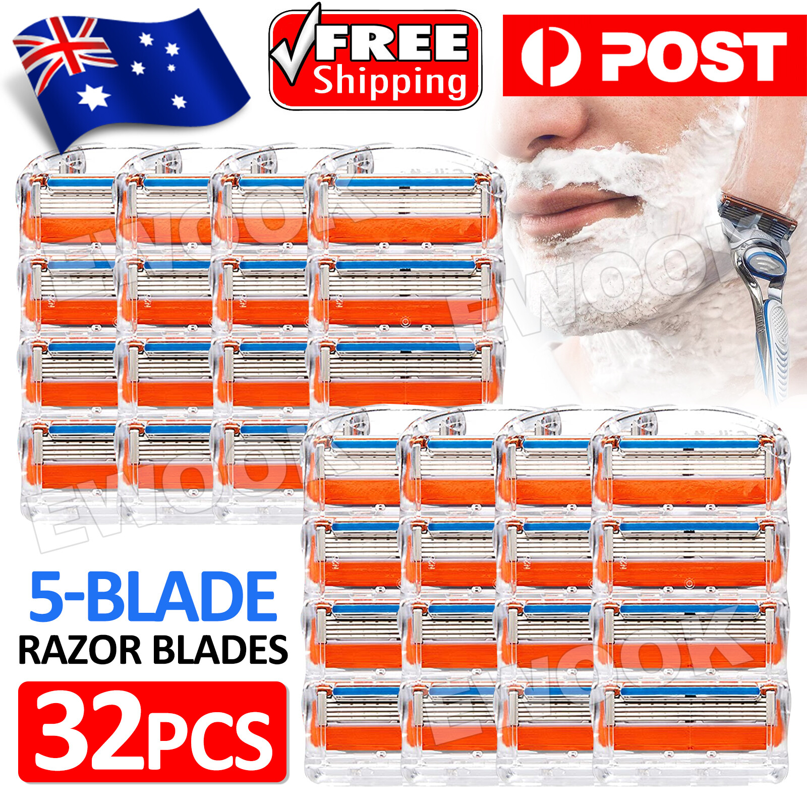 32x Replacement Fusion Razor Blades Shaving 5 Trimmer Refill AU Stock Cartridges