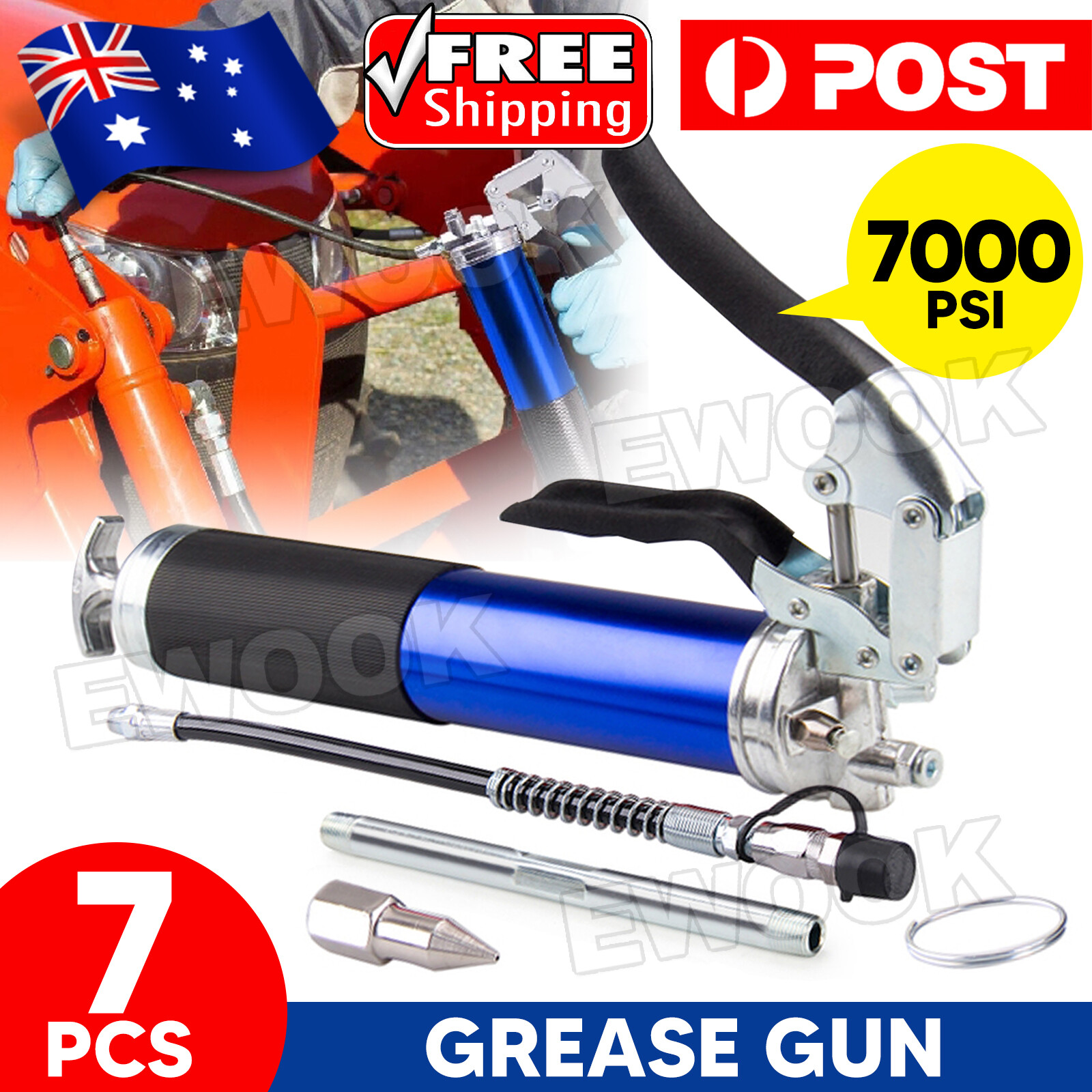 Professional Grease Gun Pressure Pistol Grip Dual Flow 7000PSI w/ Hose Cartridge
