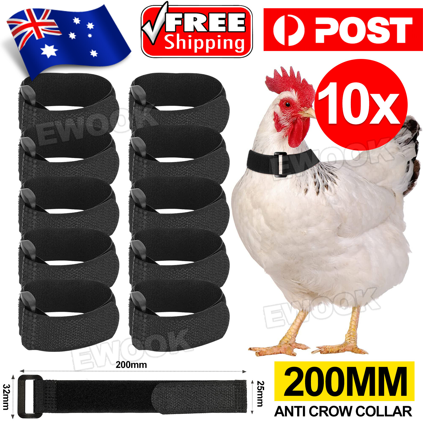 10PCS Anti Crow Collar for Roosters Cockerel Noise Neck Belt Nylon Black Plastic