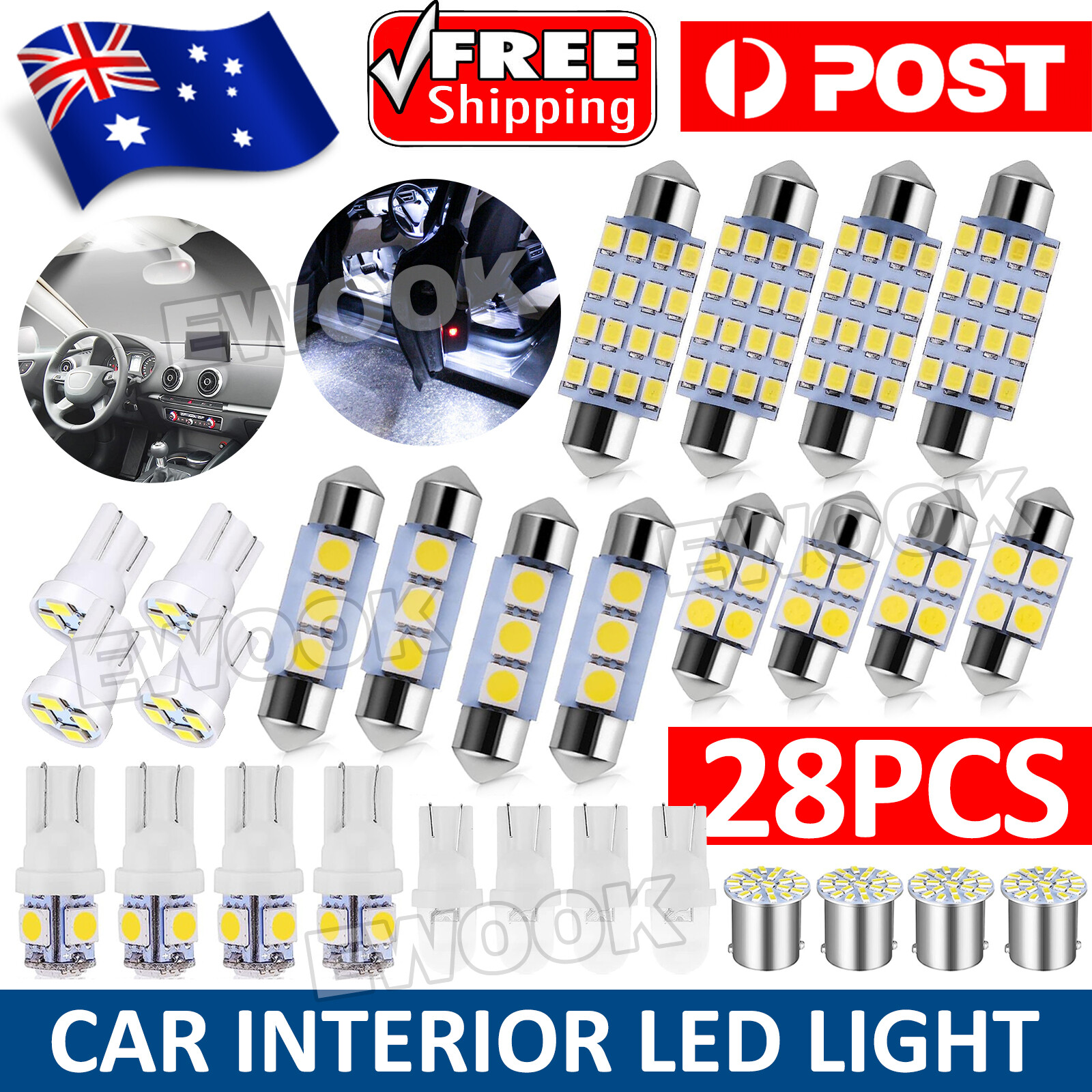 28x Car Interior LED Lights Kit For Dome License Plate Lamp Bulb Accessory Door