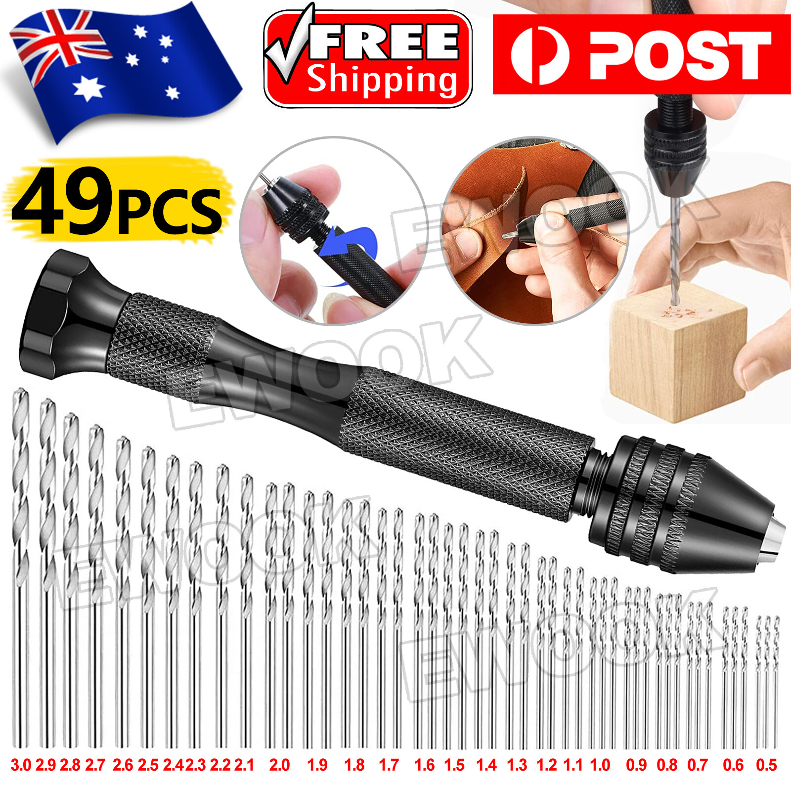 49PCS Mini hand drill Vise Bits Twist Woodworking Set Precision Pin DIY AU /