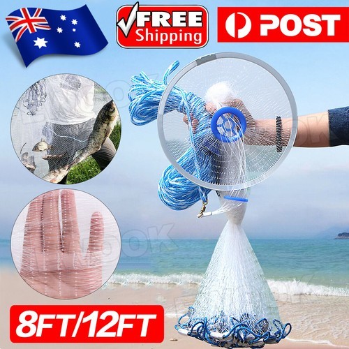 Durable Fishing Cast Net Bait Easy Throw Hand Strong Tire Trap Line 8/12ft High