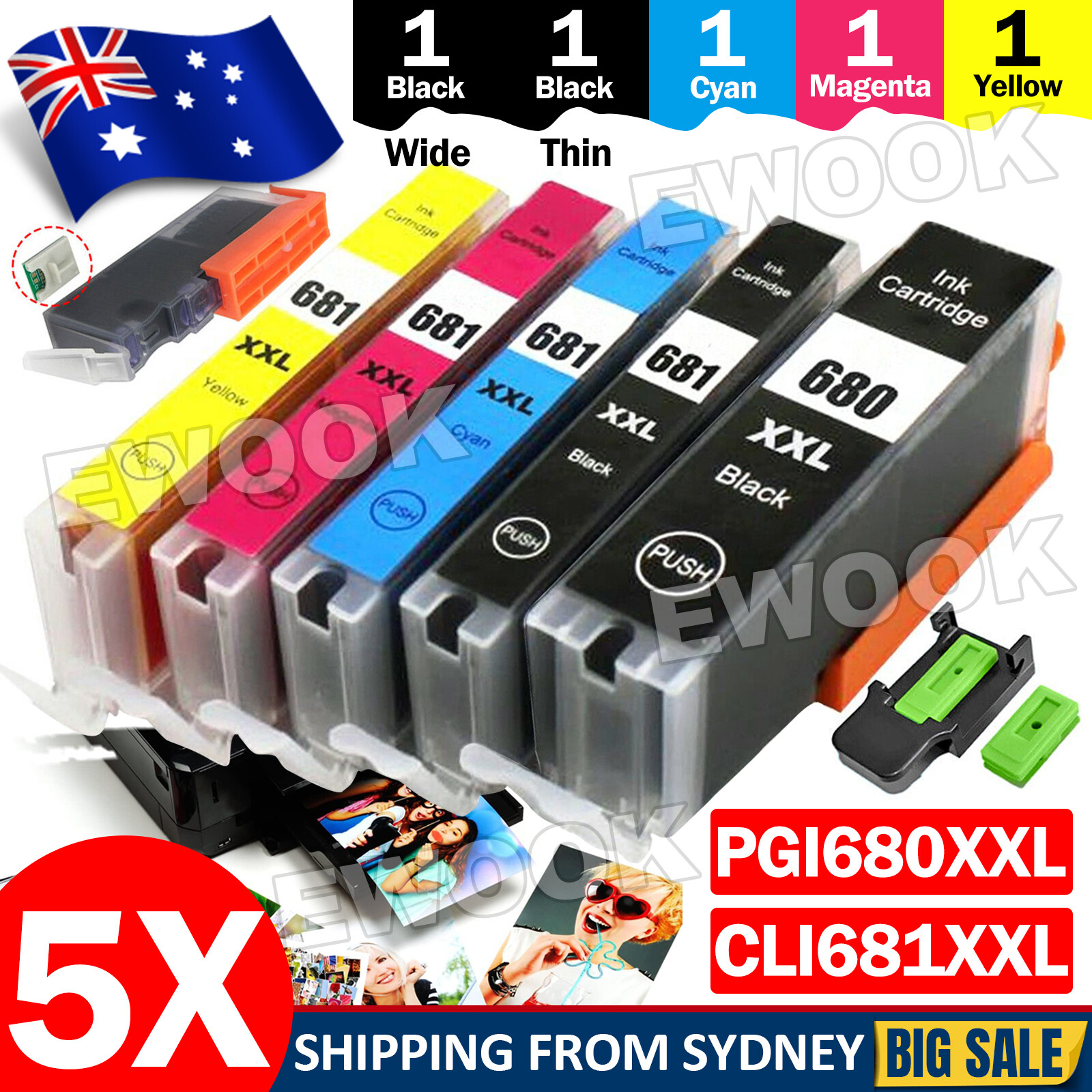 5PCS Cartridges For Canon TS6360 Ink 680 681 PIXMA TR7560 TR8560 TS6260 TS6160