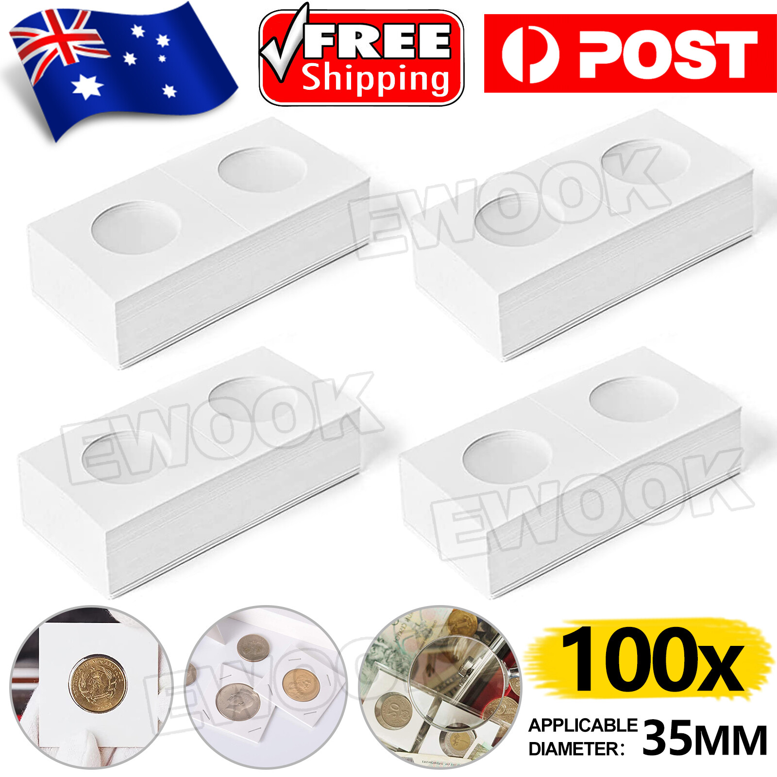 100pcs CARDBOARD 2 COIN HOLDERS 35mm SUIT 50c 20c White paper and plastic