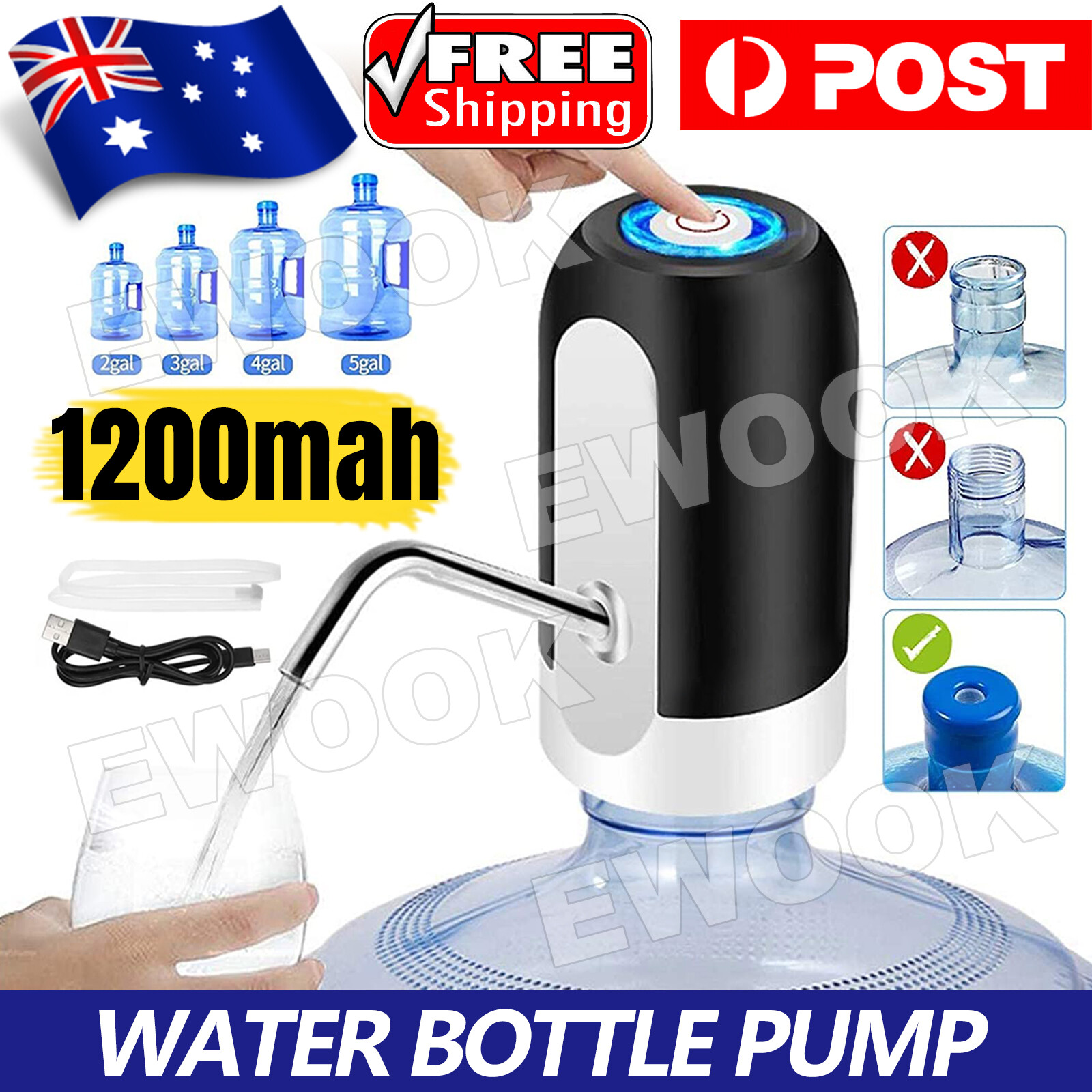 Electric Water Bottle Pump Dispenser Drinking USB Button Black Safe Material 14