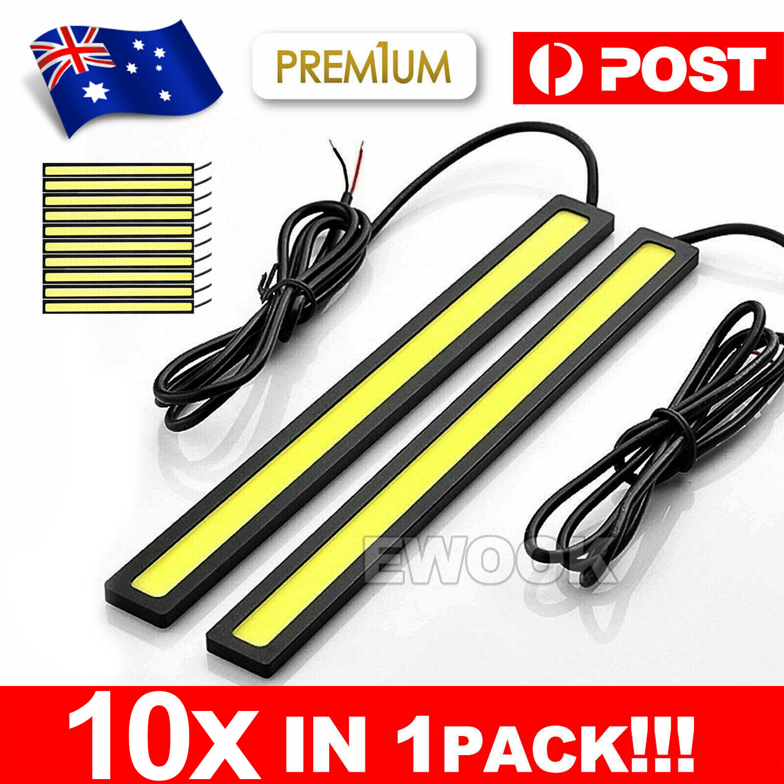 10X 12V Waterproof White DRL LED Strip Lights Bars Camping Caravan Boat Car COB