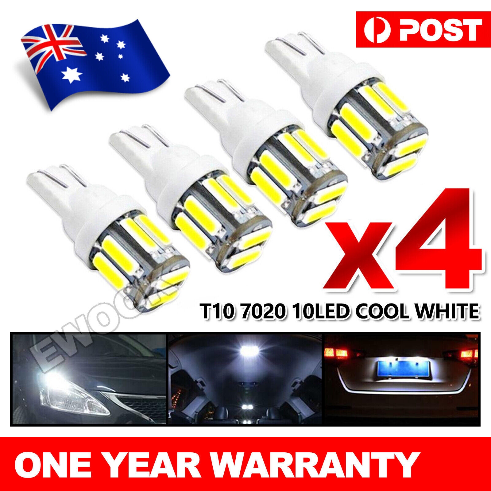 4X White T10 7020 LED Bulb Car W5W Wedge Dash Roof Turn Stop Parker Plate Light