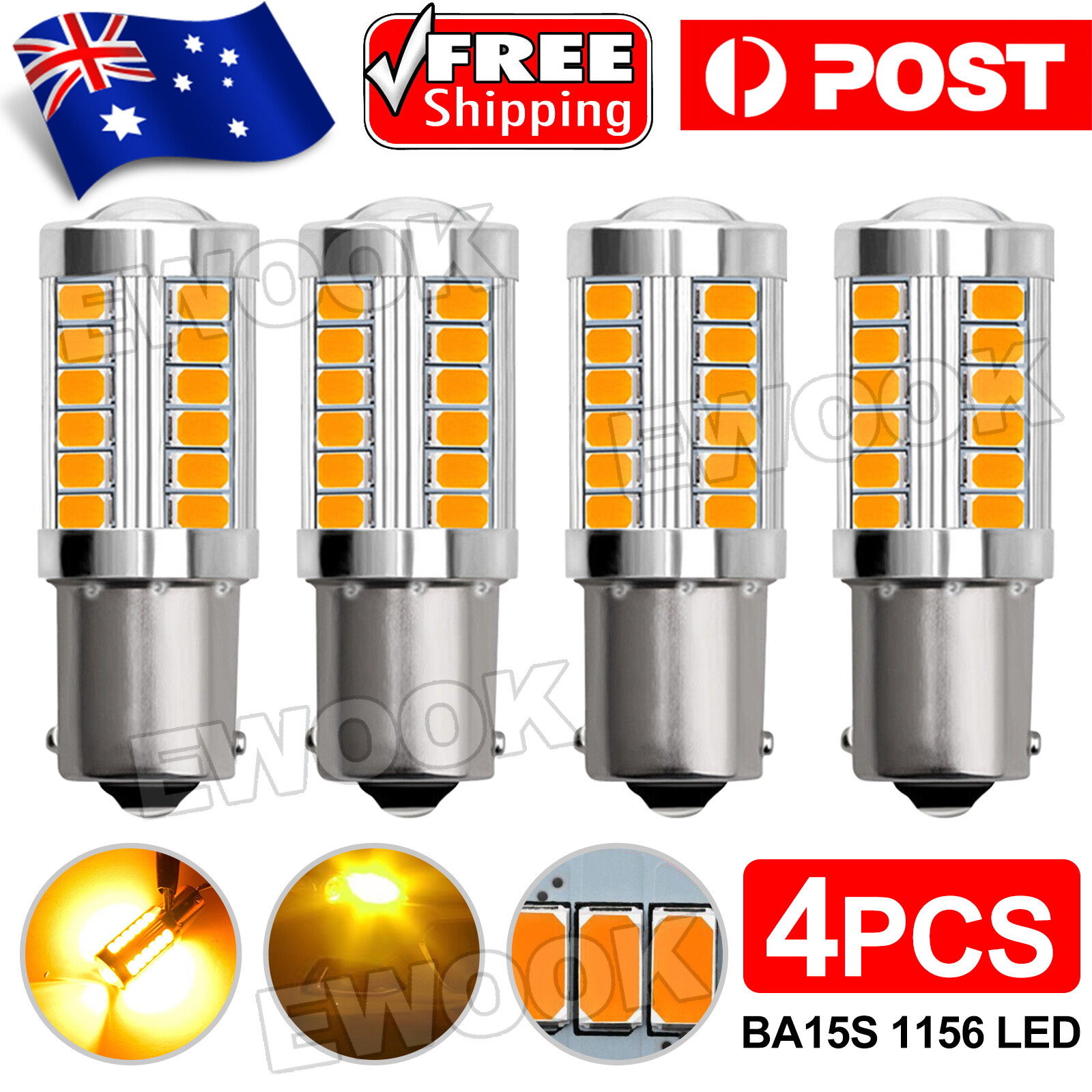 4X BA15S 1156 P21W 33LEDS 5730 LED TURN SIGNAL INDICATOR CANBUS BULB GLOBE AMBER