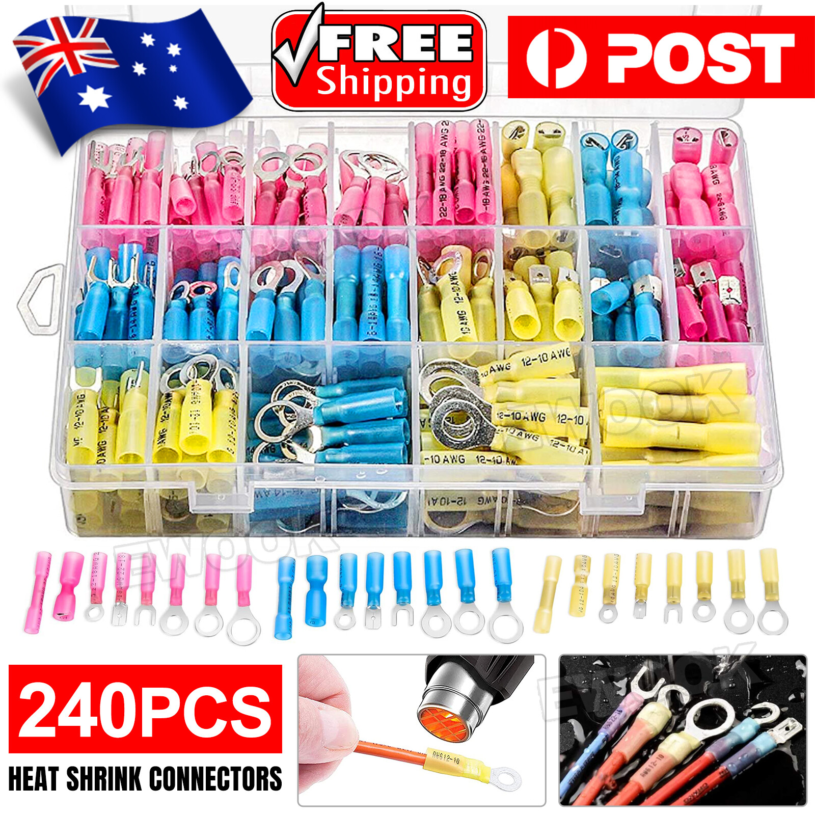 240PCS Heat Shrink Wire Connectors Electrical Crimp Marine Automotive Terminals