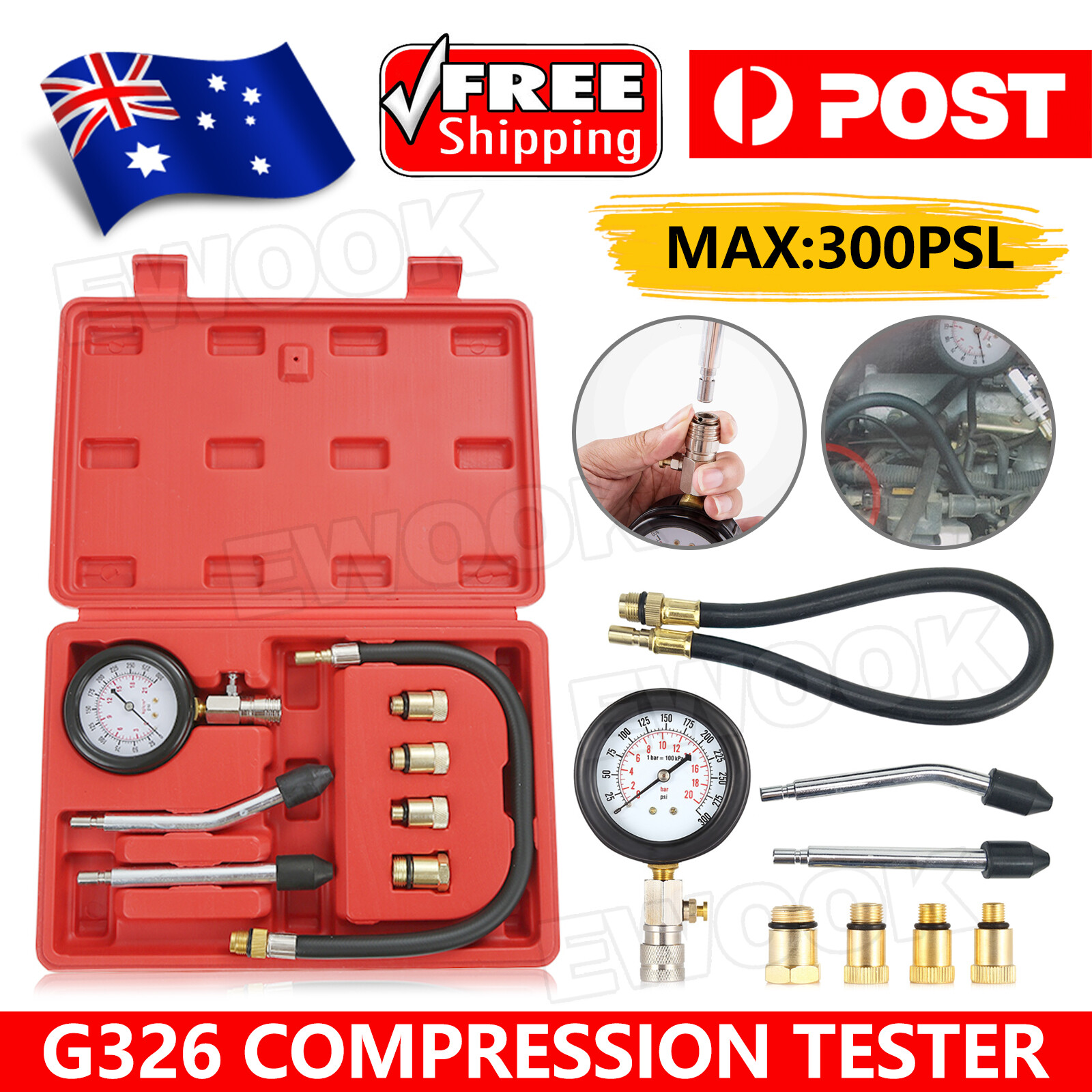 COMPRESSION TEST ENGINE PETROL TESTER KIT SET FOR AUTOMOTIVE CAR BRASS TOOL AU