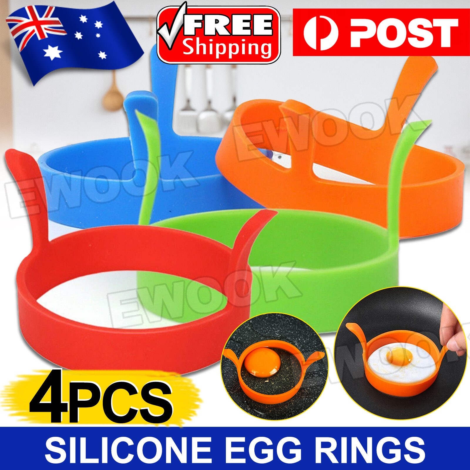 4pcs Silicone Egg Rings Non Stick Baking Kitchen Pancake Handles Tools Modern