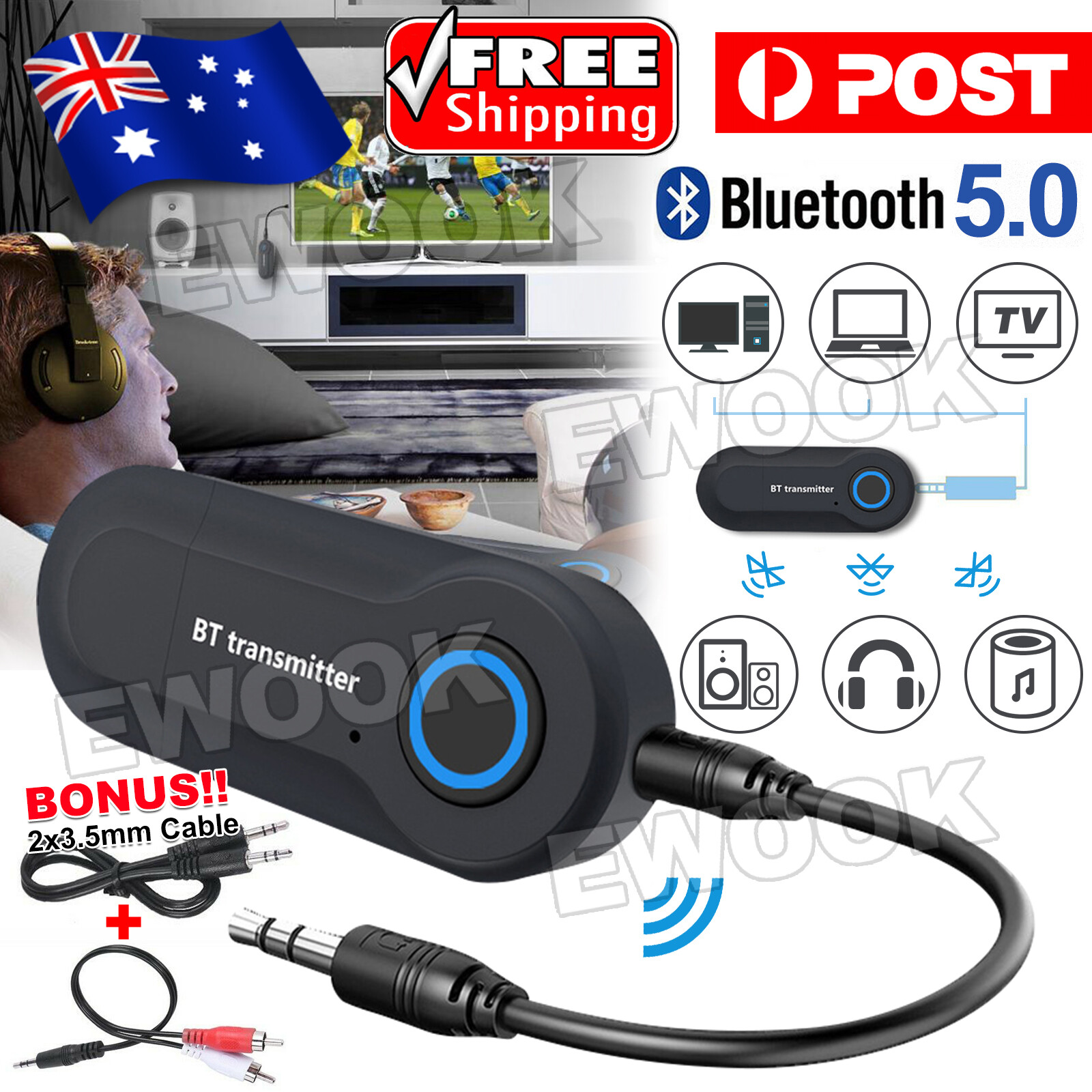 3.5mm Jack Sender Bluetooth 5.0 A2DP Audio Adapter Transmitter For Stereo TV PC