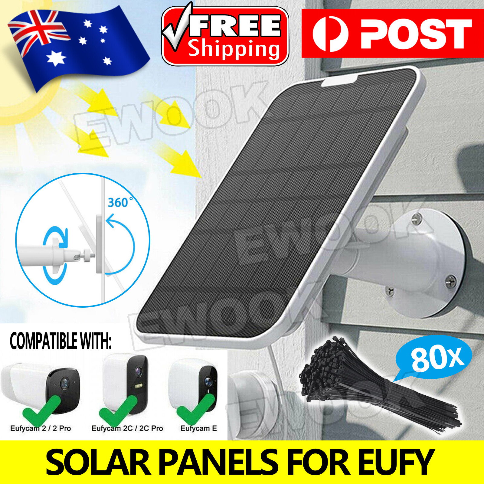 Solar Panels for Eufy Eufycam Cam E/2C/E/2 Pro Wall Mount Power Cable waterproof