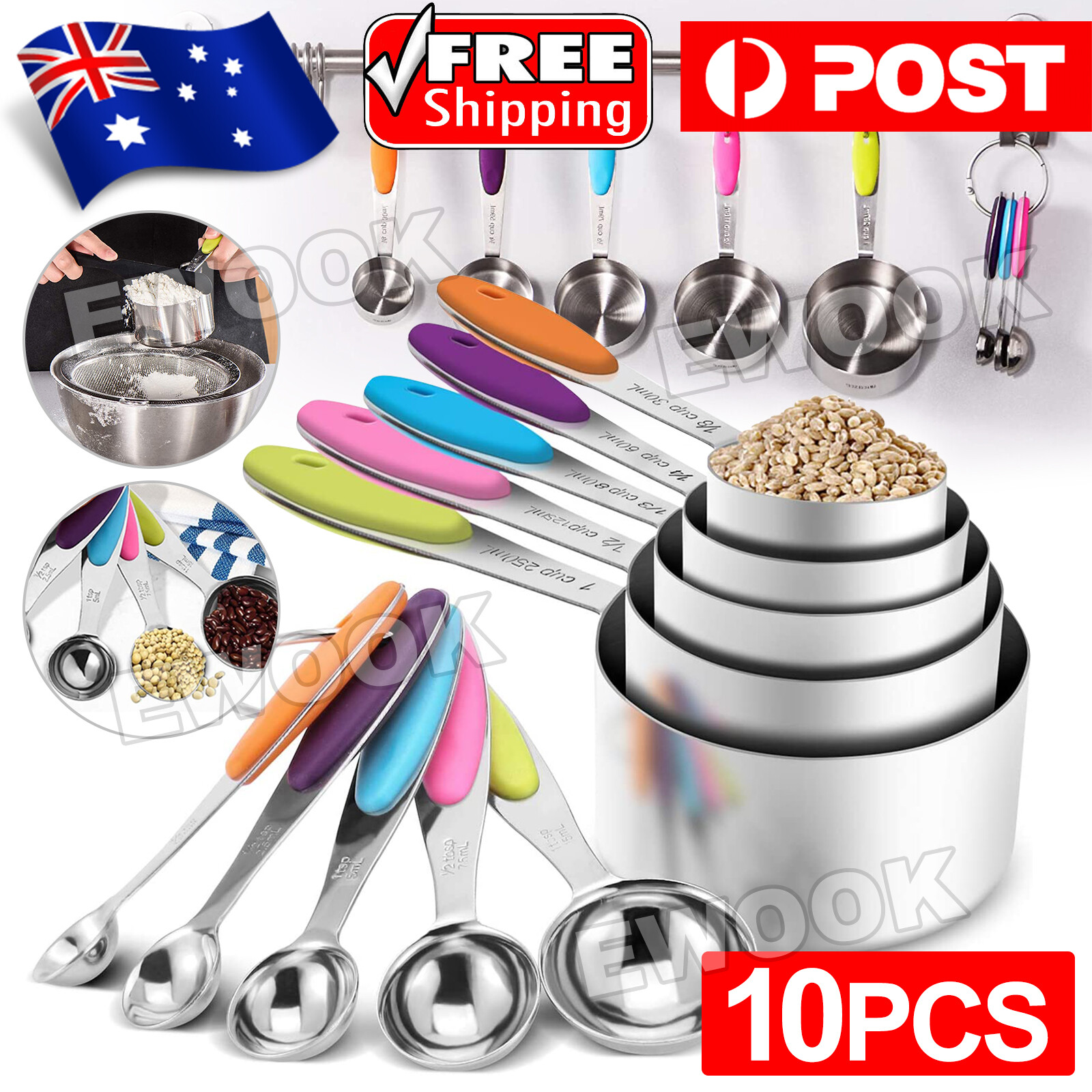 measuring spoons cups stainless steel baking teaspoon kitchen gadget kit 10PCS