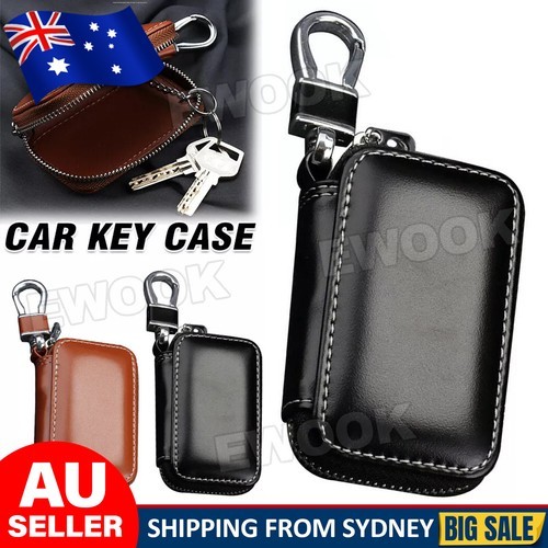 Car Key Fob Case Leather Holder Auto Cover Pouch Remote Keychain Zipper Bag