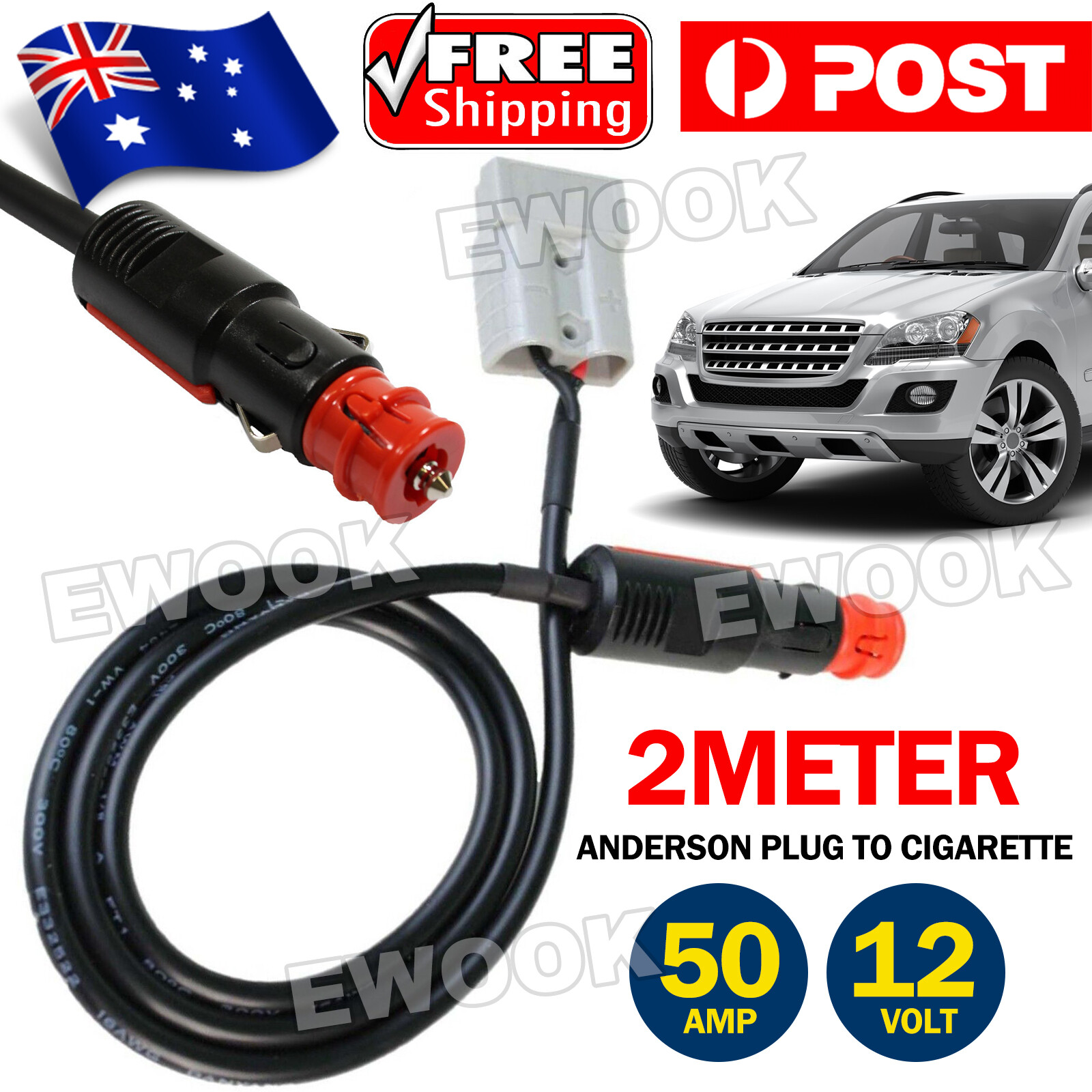 Anderson Plug to Male Cigarette Socket 50AMP Connector 12V 2M 50 AMP Other Parts