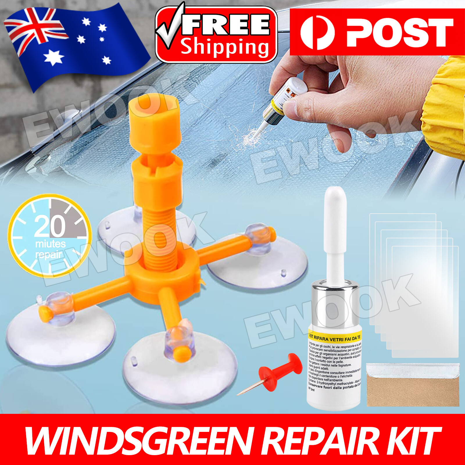 Windshield Windscreen Repair Kit Car Wind Glass Chip Resin Cracked Fix Tool as