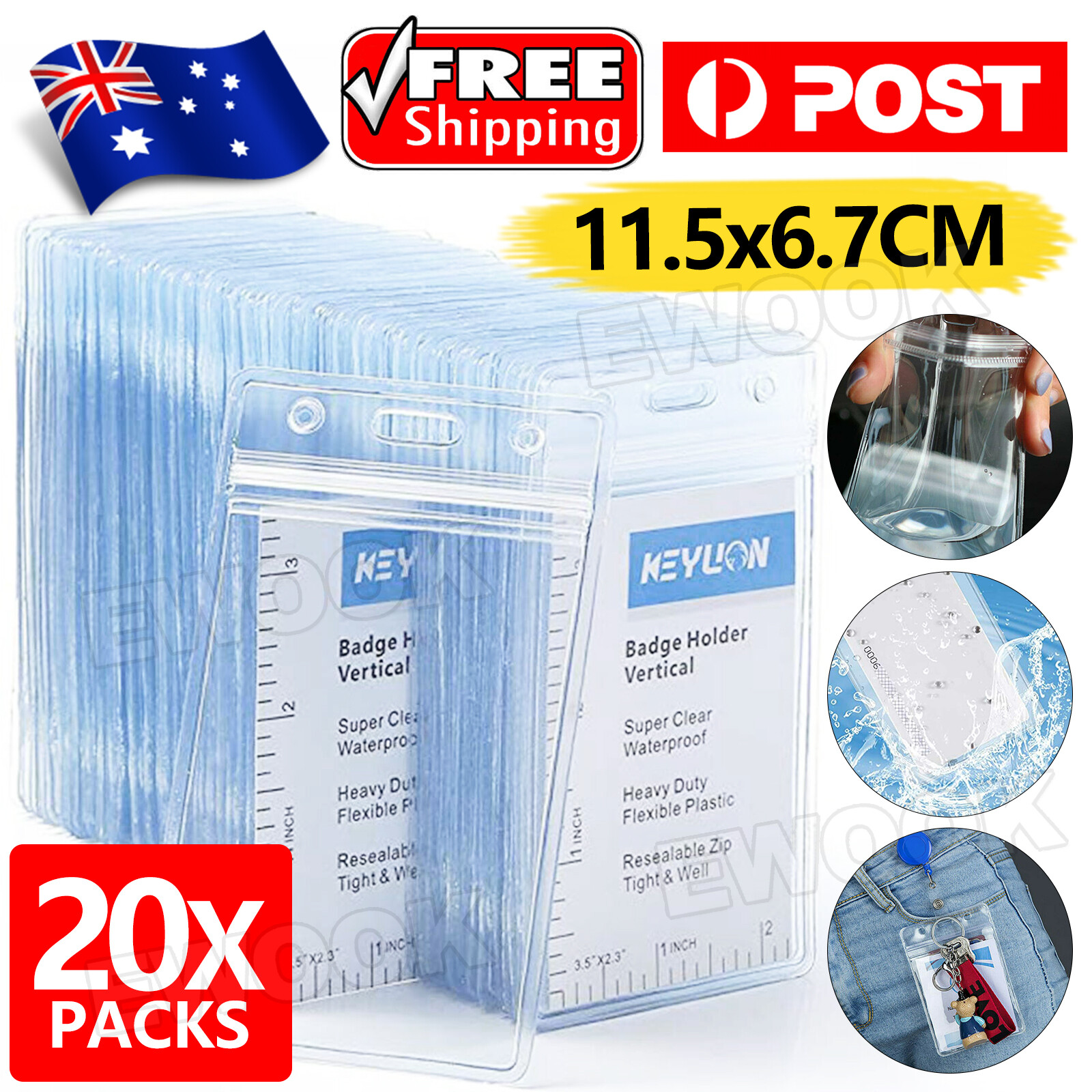 20x ID CARD HOLDER Clear Lanyard Badge Business Plastic Work Pouch Case Pass Zip