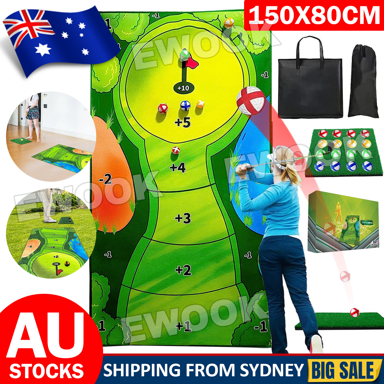 Chipping Golf Game Mat Indoor Stick Chip with 16Grip Balls AU Foldable Portable