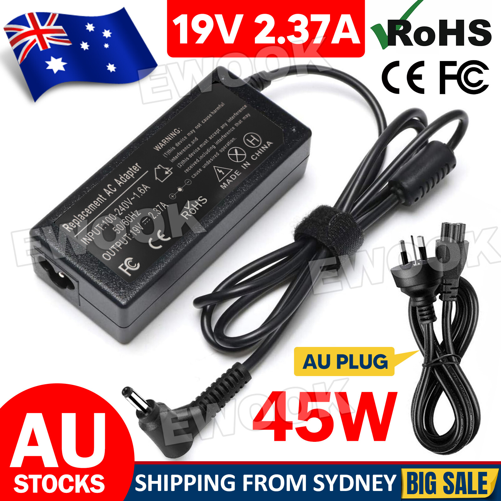 For Acer Aspire Laptop Charger AC Adapter 19V 2.37A 45W SP314-53N 3.0 1.1mm Set