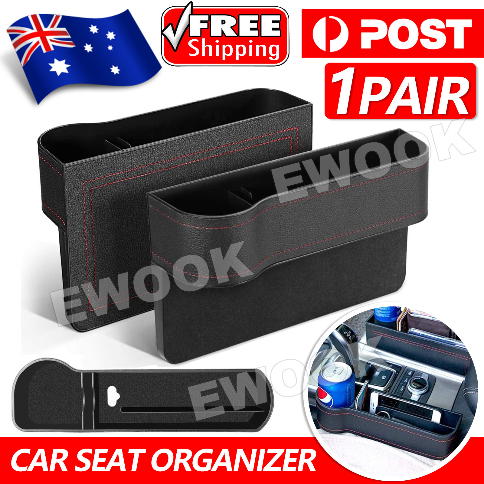 2PCS Car Seat Storage BoxConsole Side Pocket Coin Phone Organizer Cup Holder