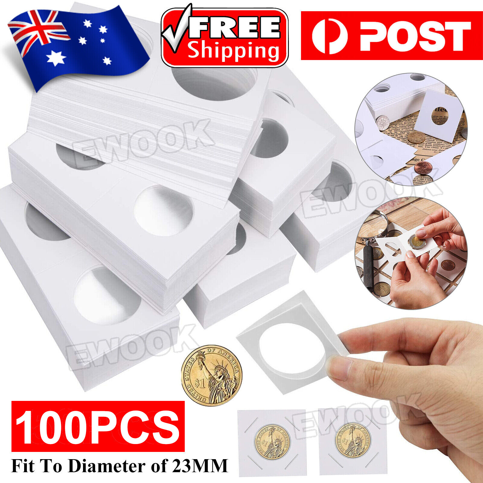 100pcs CARDBOARD 2 COIN HOLDERS 23mm SUIT 2.5 cent safety White as show