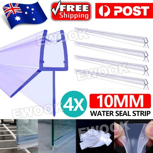 4x 100cm Water Seal Strip Shower Door Frameless Glass Bottom Wipe 10mm Plastic