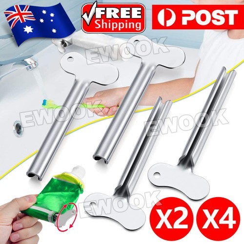 4x Stainless Steel Tube Toothpaste Squeezer Easy Key Dispenser Roller Silver