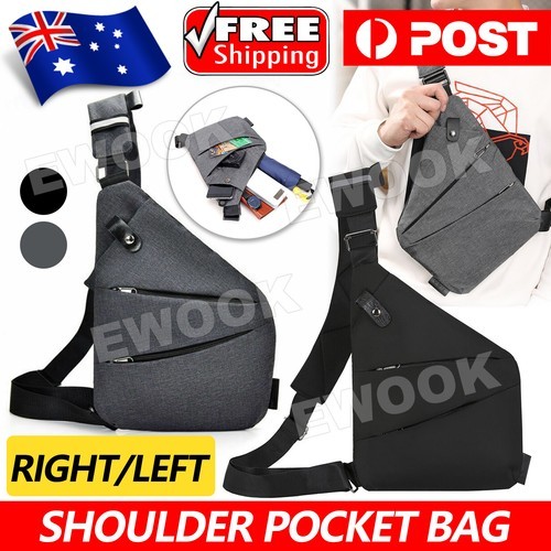 Waterproof Shoulder Bag Personal Anti Theft Pocket Portable Chest Travel AU Gray