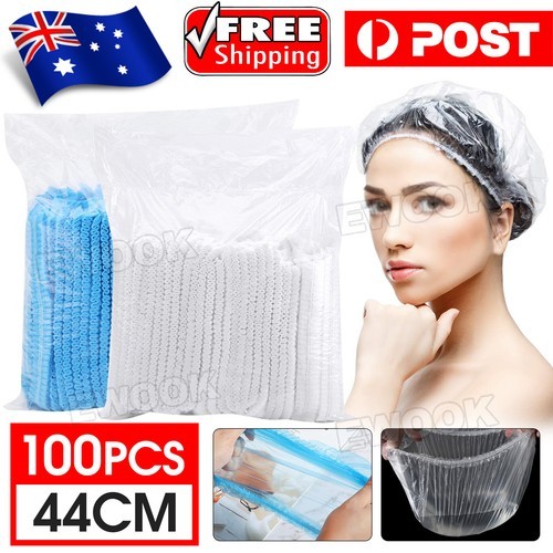 100pcs Disposable Shower Caps Hair Processing For Spa Hotel Home AU stretched