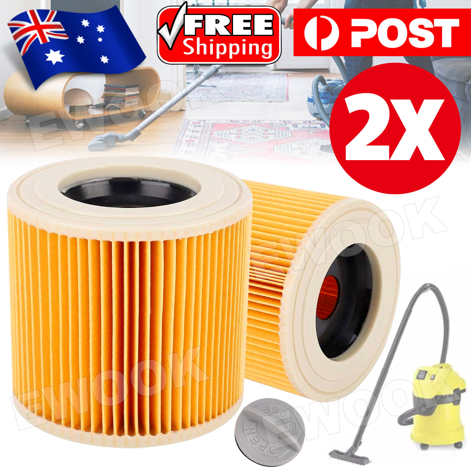 2x Cartridge Filter for Karcher WD WD2 WD3 Series Wet Dry Vac Vacuum Cleaner Kit