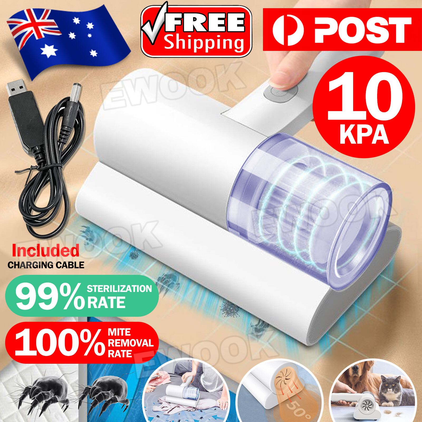 Cordless Handheld Vacuum Cleaner UV Dust Mite Remover Bed Blanket Mattress Smart