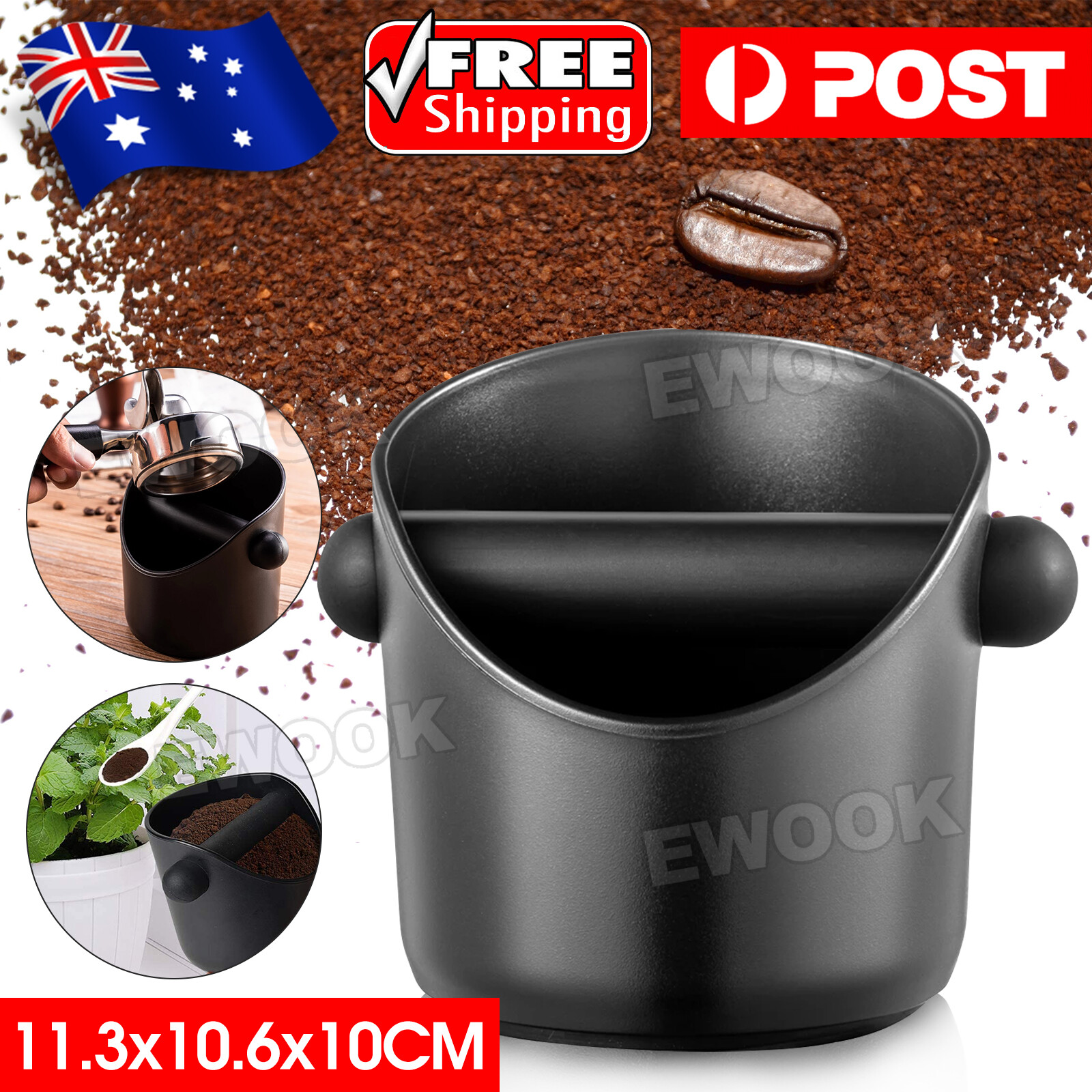 Coffee Waste Container Grinds Knock Box Tamper Tube Bin Black Bucket DF Knockbox